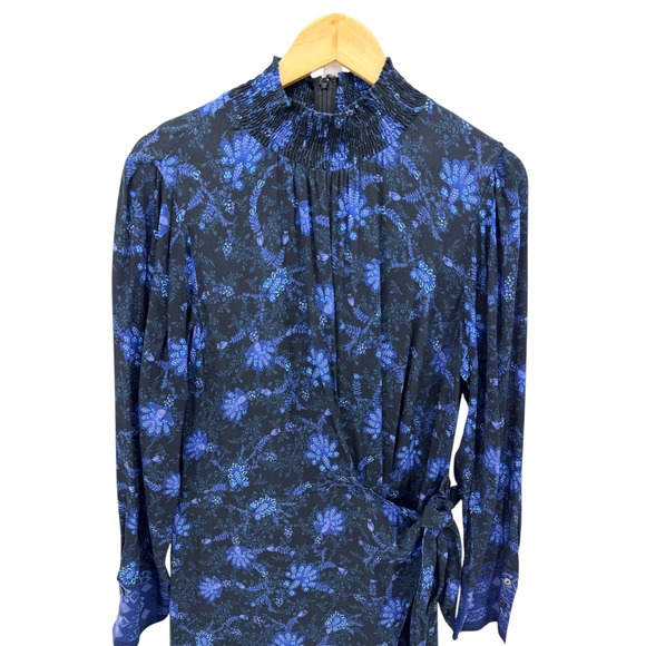 Kobi Halperin Hunter Mock Neck Long Sleeve Midi Dress Size L Blue Floral - Picture 7 of 8